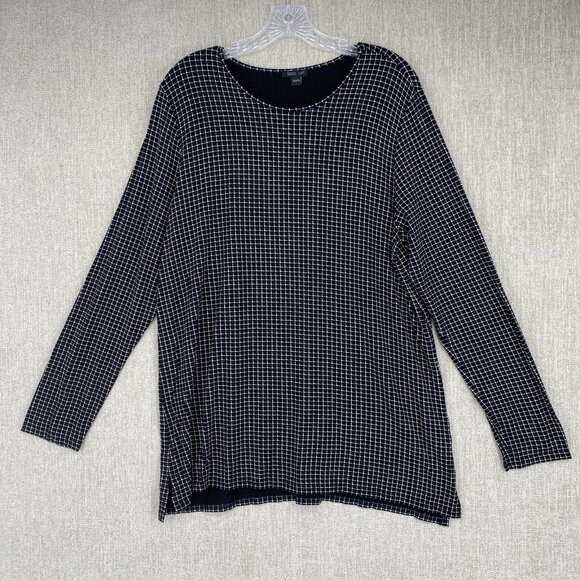 J. Jill Shirt Tunic Long Sleeve Check Grid‎ Top Round Neck Stretch - Picture 2 of 11